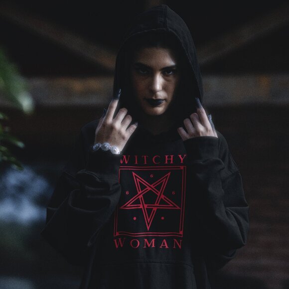 Handcrafted Occult 'Witchy Woman' Black Cotton Hoodie S - 3XL - Picture 2 of 4
